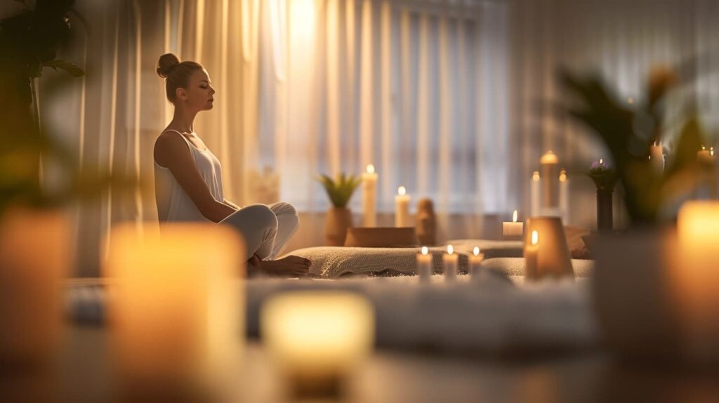 Mujer recibiendo terapia energética diaria como un ritual de luz en Evoluziona Terapias, en un entorno de calma y sanación